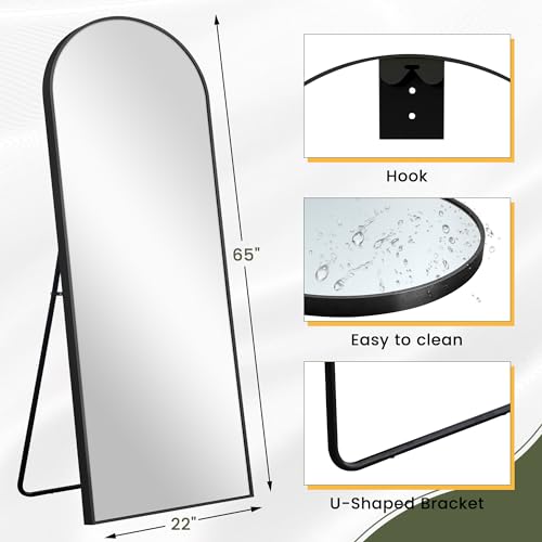 NeuType Arched Full Length Mirror, Large Full Body Mirror with Aluminium Metal Frame, Shatter Protection, Wall-Mounted Mirrors for Living Room or Dressing Room- Black(Arched) 65”x 22” - color: Black (Arched), size: 65"L x 22"W