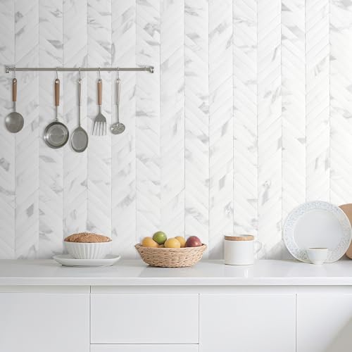 DICOFUN 10-Sheet White Marble Peel and Stick Backsplash, Faxu Stone PVC Stick on Backsplash Wall Tiles for Kitchen and Bathroom - color: White Marble, size: 10 Sheets, 12"x12"x0.12"