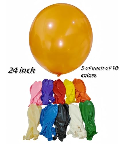 50 Pack 24 inch Balloons 10 Colors Latex Rainbow Party Big Balloon Bulk for Various Party Events Decorations - color: Assorted Colors, size: 24 Inch