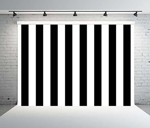 BELECO 10x10ft Fabric Black and White Stripes Backdrop Black White Stripes Baby Shower Birthday Party Decorations Backdrop Striped Theme Cake Table Decor Banner Photo Booth Studio Props - size: 10x10FT
