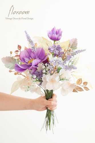 Floroom Artificial Greenery Stems Box Set, 45pcs with 9 Kinds of Faux Greenery Flowers Picks for DIY Bridal Bouquets Wedding Floral Arrangement Table Centerpieces, Lavender & Gold - color: Lavender & Gold