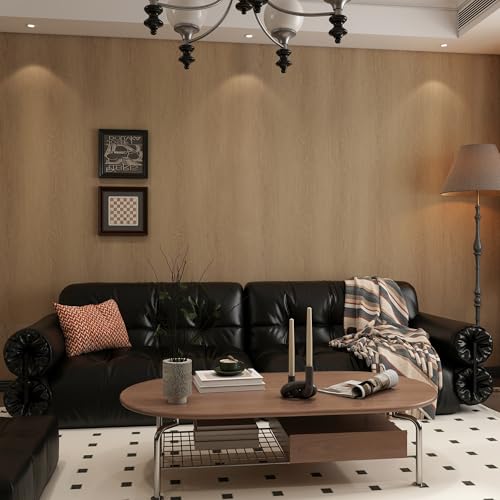 48x78inch Extra Wide Oak Walnut Wood Wallpaper Light Brown Wood Grain Vinyl Wrap Walnut Contact Paper Peel and Stick Air Guide Slot Design Matte Thicken Self-adhesive Waterproof Wall Sticker Removable - color: Warm Brown, size: 48" x 78"