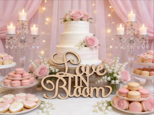 Love in Bloom Bridal Shower Sign - Rustic Laser-Cut Wooden Backdrop Decor for Wedding, Engagement, Bridal Luncheon, Anniversary Photo Booth Props
