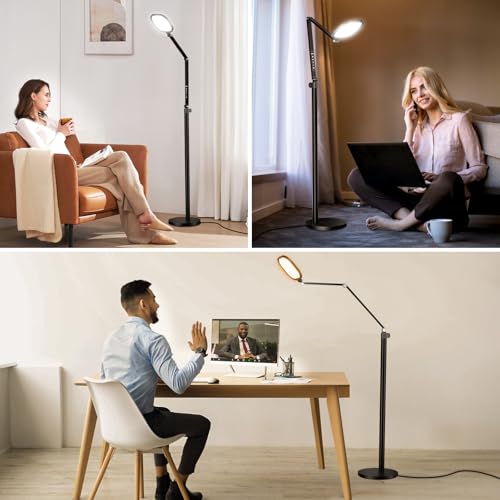 LitONES Ring Light with Stand, 15W Dimmable Zoom Lighting for Computer, Home Office, Reading, Video Calls, 66 Inches Floor Lamp with Flexible Swing Arm, AC Plug, Remote, Memory & Timer CRI >95 - color: Dark-1 pack floor