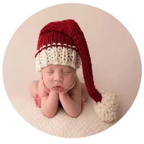 Christmas Newborn Baby Photo Shoot Props Outfits Crochet Clothes Santa Claus Red Hat Pants Photography Props - color: Red Hat
