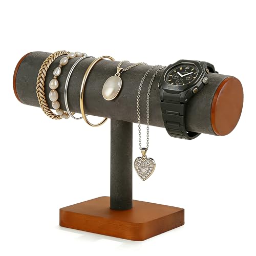 Wooden T-Bar Bracelet Display Stand, Watch & Bangle Organizer Rack Jewelry Display Holder for Home, Boutique, Craft Shows & Vendor Booths (Gray) - color: Gray