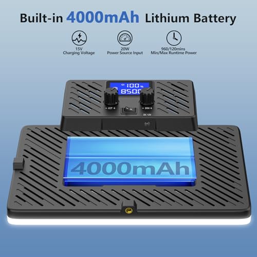 Led Video Light Panel, 20W Bi-Color Photography Lighting Kit with 4000mAh Battery, Dimmable 2500-8500K Conference Studio Light for YouTube/TikTok, AC Power Charger