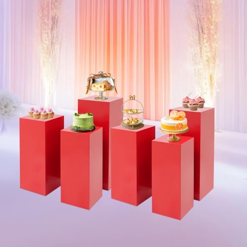 3PCS Metal Square Pedestal Stands, White Dessert Table Cube Display Pillars, Wedding Party Art Decor Display Column for Patios, Corridors and Entrances (23.62-31.5in) - size: 23.62-31.5in