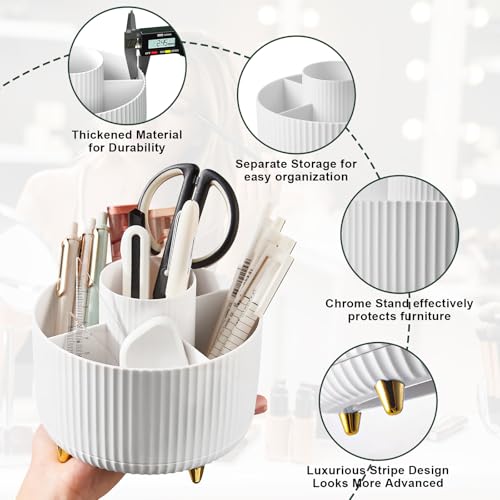 Diesisa Makeup Brush Holder Organizer,360° Rotating Makeup Brush Organizer,5 Slot Make up Brushes Cup for Cosmetics, Nail Polish, Art Supply, Bathroom Vanity Desktop Organizer - White - color: White