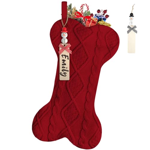 Dog Christmas Stocking, White Cable Knit Christmas Stockings with Name Tags,Personalized Sweater Knitted Stockings for Dog Pets, Neutral Hanging Family Holiday Decoration (Single-ply, Red) - color: Red