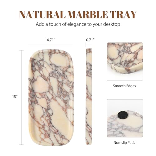 Koville Luxury Calacatta Viola Marble Tray, 10"x5" Marble Vanity Tray for Bathroom Countertop Kitchen Sink, Rectangular Stone Tray for Perfume Fragrance Jewelry, Decorative Catchall Tray Organizer - color: 10"x4.72"-calacatta Viola