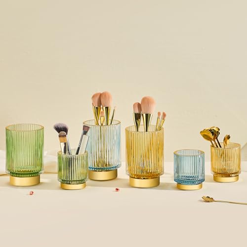 Makeup Brush Holder Organizer,Toothbrush Holders,Desk Pen Pencil Holder,Multifunctional Vintage Glass Brush Cup(S+L/Gold/A3-2-US) - color: Gold, size: Small+Large