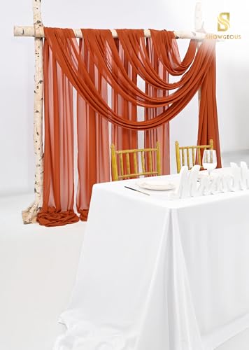Wedding Arch Draping Fabric,4 Panels 28"x20ft Terracotta Wedding Arch Drapes for Ceremony Chiffon Fabric Drapes Arbor Drapery Wedding Arch Decorations for Reception Sheer Backdrop Curtains for Party - color: Terracotta, size: 28"W x 240"L (Pack of 4)