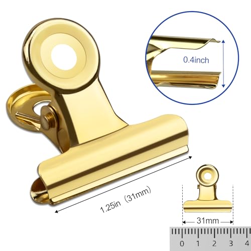 30 Pack Small Bull Clips 1.22 Inch Mini Metal Hinge Clips Binder Paper Hinge Clip for Office, Home, School, Shops, Gold, 31mm - color: Light Gold, size: 31mm