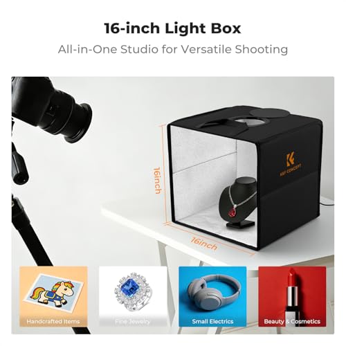 K&F CONCEPT Photo Studio Light Box - 16"x16" Shooting Tent, Light Box Photography with 120 LED Lights & 6 PVC Backdrops for Jewelry, Watch, Cosmetics & Small Product Photography