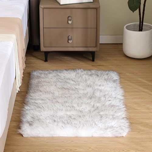 Goolela Faux Sheepskin Fur Rug Fluffy Fuzzy Furry Rug for Bedroom Dorm 2x3 Bedside White with Grey Tips Living Room Decor Small Plush Carpet Shaggy Washable Rectangle - color: White and Grey Tips, size: 2' x 3' (Rectangular)