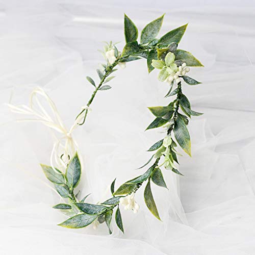 DDazzling Green Leaf Floral Crown Eucalyptus Flower Women Girls Headband Flower Headpiece Bridal Halo Photo Prop (Green) - color: Green