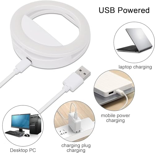 Selfie Ring Light for iPhone, Android, Tablet - Rechargeable Clip-on 3 Light Levels