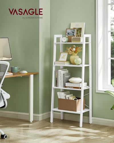 VASAGLE Ladder Shelf, 4-Tier Bookshelf, Storage Rack, Bookcase with Steel Frame, for Living Room, Home Office, Kitchen, Bedroom, Industrial Style, Maple White and Pearl White ULLS044W44 - color: Maple White + Pearl White, size: 4 Tiers (22"W)