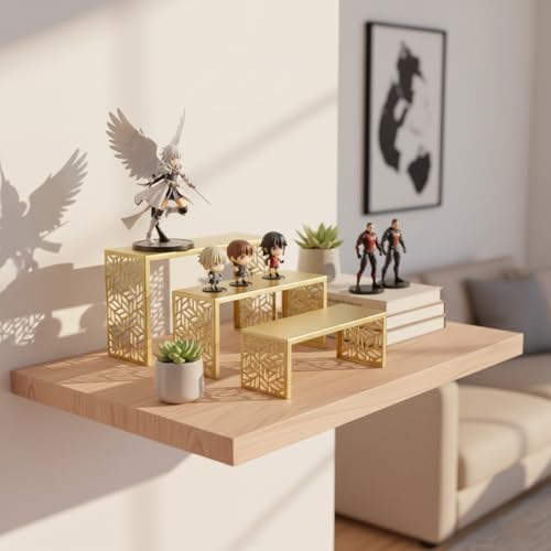 3 Tier Gold Metal Display Risers, Display Stand for Perfume Purse Handbag Shoe Jewelry Cupcake Dessert and Amiibo Funko POP Figure - color: Gold Metal Display Risers