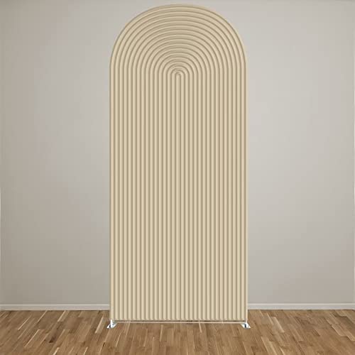 HUAYI Light Tan Ripples Pattern Arch Backdrop Cover for Birthday Party Wedding Baby Shower Decorations Chiara Backdrops Arched Wall Frame Stands Covers Props GP-454 3ft * 6ft - color: GP-454-Arch Cover, size: W3ft by H6ft (90cm by 180cm)