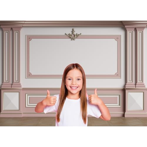 Vintage Pink Room Photography Background Classic Interior Marble Pillars Pink White Wall Backdrop European Frame Castle House Living Room Wallpaper Backdrop Decorations Wedding Props 5x3ft - color: Pink_White, size: 5x3ft