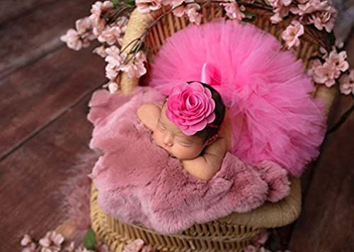 Baby Photography Props Boy Girl Photo Shoot Outfits Newborn Lovely Costume Tutu Dress Flower Headband - color: Mei Hong