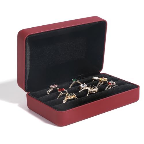 Small Ring Organizer Box. Travel Jewelry Storage Case. Ring Box for Multiple Rings. Portable Ring Display Holder for Women (Red S) - color: Red A