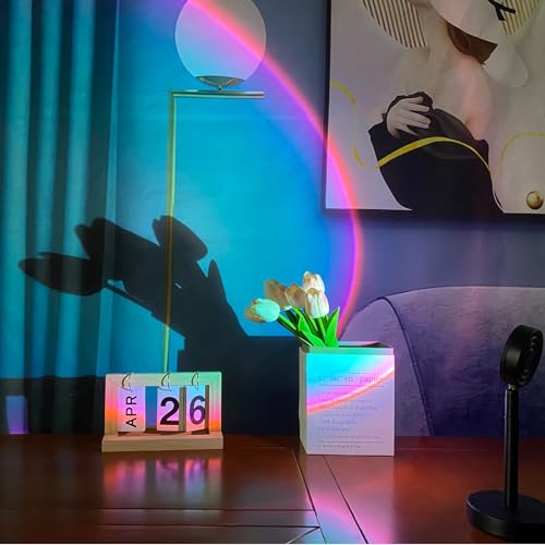 Jensense Rainbow Sunset Projector Lamp Unique Blue Pink Glow Create Magic Aurora Like Ambiance on Wall Ceiling Mood Lighting Home Decor Photography Relaxation - color: Rainbow Blue