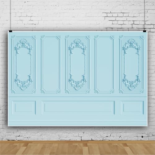 Leyiyi 5x3ft Light Blue Vintage Room Inside Backdrop European Frame Modern House French Castle Cementery Wall Retro Style Photo Background Cowboy Kids Birthday Portrait Studio Props Vinyl Wallpaper - color: Blue, size: 5x3ft