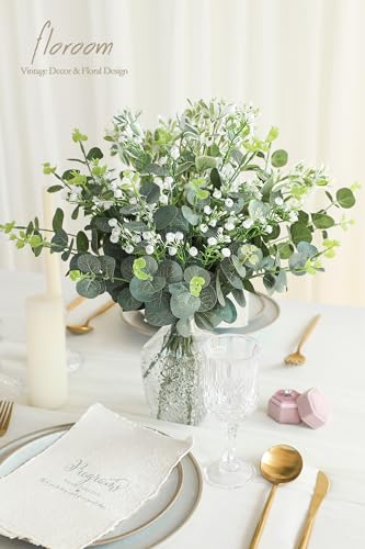 Floroom Artificial Greenery Stems Box Set, 25pcs with 4 Kinds of Faux Greenery Flowers Picks for DIY Bridal Bouquets Wedding Floral Arrangement Table Centerpieces, Tender Green & Sage Green - color: Tender Green & Sage Green