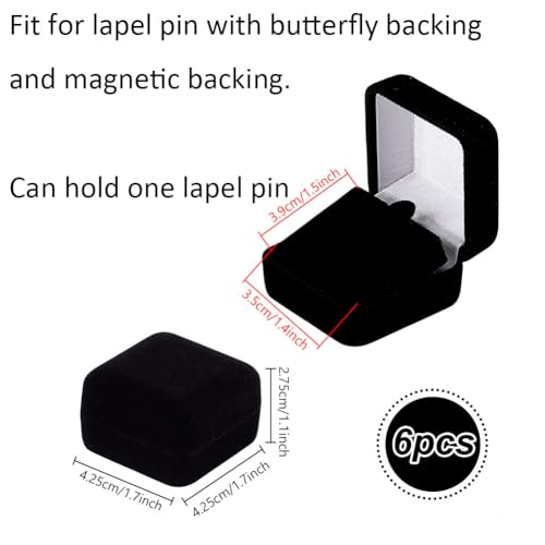 PH PandaHall 6pcs Velvet Badge Display Box, Black Jewelry Lapel Pin Gift Box Coin Presentation Display Boxs Badge Storage Display Case for Brooch Christmas Medal Collection, 1.67 x 1.67 x 1.08 Inch - color: Black