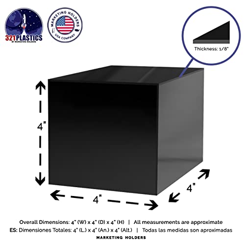 2 Pack 4" Acrylic Display Riser Box with One Open Side Versatile Glossy Black Square Lucite Retail Merchandise Storage Bin or Product Platform No Assembly Required by Marketing Holders - size: 4"w x 4"h Black