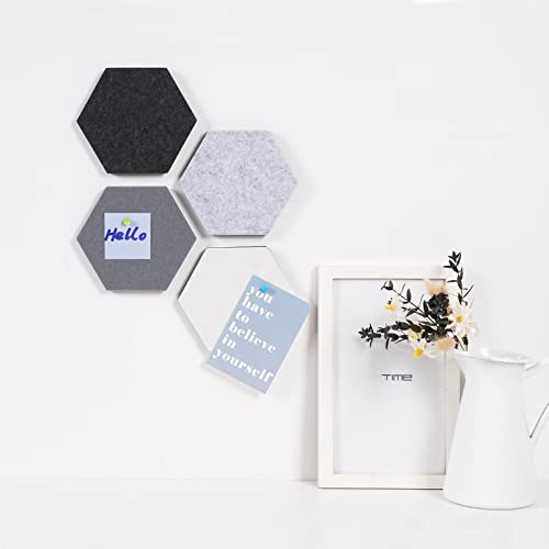 LAJAR 8 Pcs Hexagon Felt Bulletin Board Tiles, Self Adhesive Felt Pin Board Wall Tiles for Photos, Pictures, Memos (Gray) - color: Gray