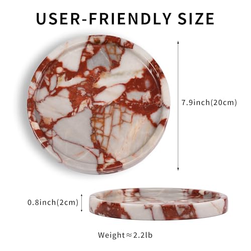 Marble Perfume Jewelry Tray - Stone Trinket Ring Key Purse Holder Dish, Round Plate Decorative Bowl for Nightstand Entryway Coffee Table Decor (7.9 inch) - color: Round-Red
