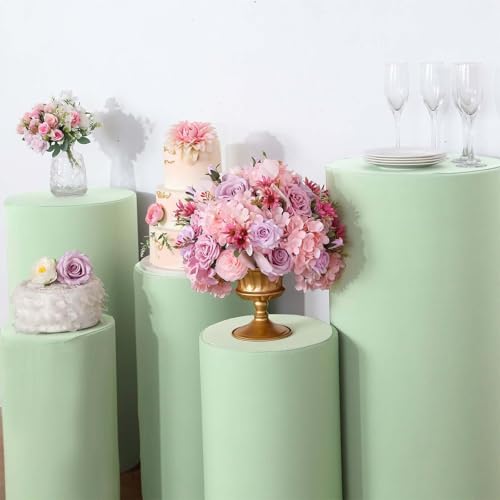 Efavormart Set of 5 | Sage Green Spandex Cylinder Plinth Display Box Stand Covers, Stretchable Pedestal Pillar Prop Covers - 160 GSM - color: Sage Green, size: Spandex Cylinder Covers