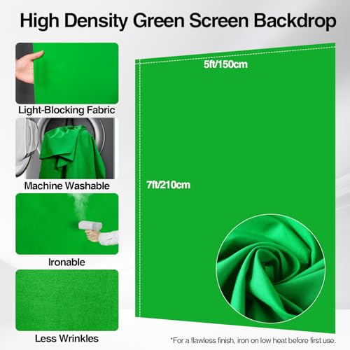 5x7ft Green Screen Backdrop Kit with Stand, Portable Greenscreen Background Includes Foldable T-Stand, 6 Clips and Carry Bag for Streaming, Gaming, Meeting, Video Production, Photography - size: 5x7ft