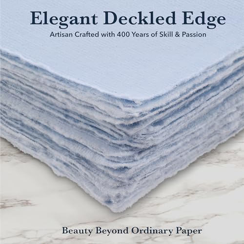 Wanderings A5 Handmade Deckled Edge Cotton Paper - Cold Pressed Texture - Paint, Watercolor, Writing, Printer - Cards, Invitations, Menus, Arts and Crafts. 50 Pack Blue150gsm - 5.8" x 8.3" - color: Blue, size: A5