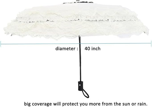 WENDIN Vintage Foldable Lace Parasol Gothic Umbrella rain Anti-uv Protection parasol sunblock umbrella dome Photo Props girls women lace umbrellas - color: Auto Close/Open Begie