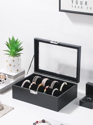 Bracelet Holder Organizer Box, Jewelry Storage Case with 2 Rods, Bangle Watch Display Tray for Women Girls (Black) - color: Black