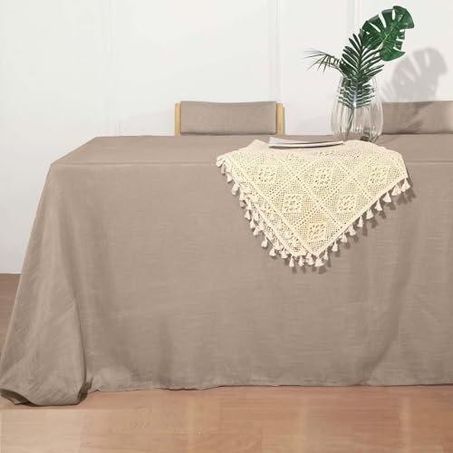 Efavormart 90x132 Taupe Premium Faux Linen Rectangular Tablecloth | Wrinkle Free Tablecloth - color: Taupe, size: 132" x 90" (Rectangular)