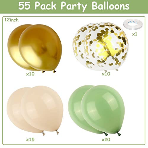 Sage Green Gold Balloons, 12 Inch Olive Avocado Retro Green Beige Sand White Metallic Gold Party Balloons for Birthday Baby Shower Wedding Party Decorations - color: Olive Beige