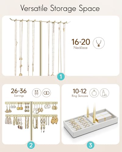 VLANDO 2 Tier Jewelry Stand Organizer with Tary, Leather Jewelry Holder Display for Women, Gold Jewlery Holder Stand for Necklace, Earring, Bracelet, Rings - White - color: A. White, size: 2-Layer