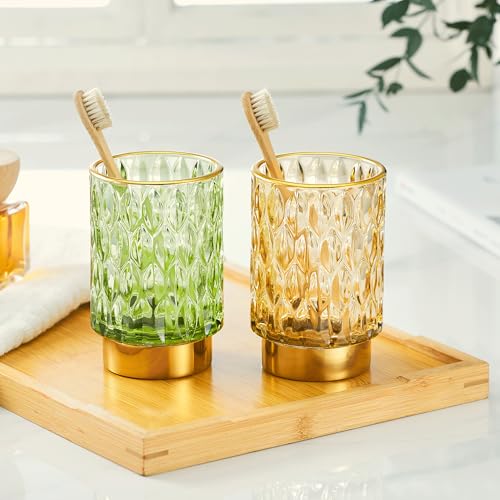 Makeup Brush Holder Organizer,Toothbrush Holders,Desk Pen Pencil Holder,Multifunctional Vintage Glass Brush Cup(A39-1-US) - color: Green