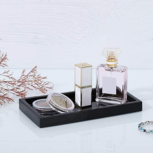 Emibele Vanity Tray, 8" Rectangular Resin Bathroom Kitchen Sink Counter Organizer Tray Dresser Tray Jewelry Ring Dish Holder Cosmetic Tray for Perfume Candle Small Plant Home Decor, Mini, Black - color: Black, size: 7.7" x 3.9" x 0.8"