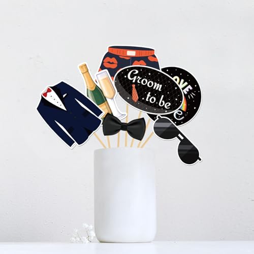 Mr & Mr Photo Booth Props, Men Gay Wedding Photoshoot Groom to Be Bachelor Party Photography Props Favor Centerpiece Sticks Decorations 18 PCS