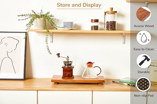 Large 16" Acacia Wood Riser Pedestal Stand – Farmhouse Wood Display Riser for Kitchen and Bathroom Décor - Counter Display, Plant Stand, Jewelry Holder, Vanity Tray, Candle Stand (L:16"x8"x1.57") - size: Large:16"x 8"