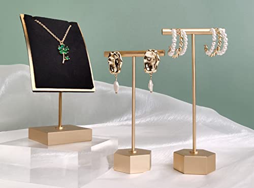 Gold Metal 2pcs T Bar Earring Retail Display Stand for show, Tabletop Jewelry Tower Holder for Girl Women【Gold-Hexagon Base 2pcs Height 4.5" and 5.3"】 - color: A3/Gold Hexagon Base 2pcs Height 4.5" and 5.3"