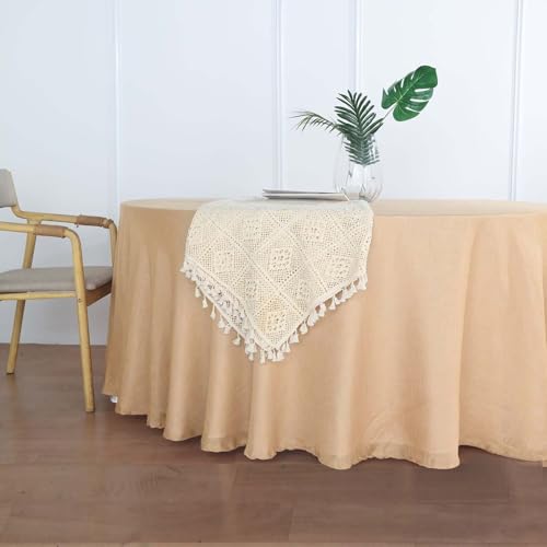 Efavormart 120" Natural Premium Faux Linen Round Tablecloth | Textured Wrinkle Free Tablecloth - color: Natural, size: 120" (Round)