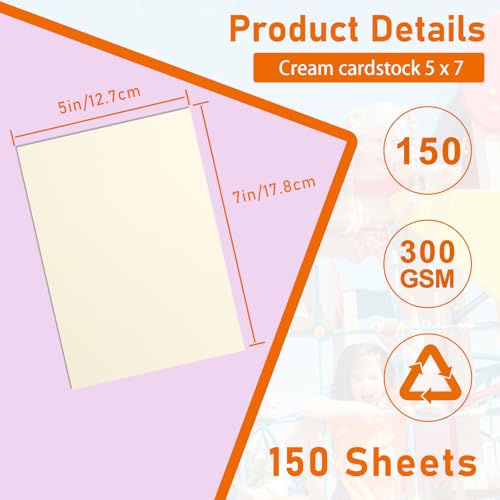 Guakicae 150 Sheets Cream Cardstock 5 x 7 Ivory Paper, 300gsm/110lb Heavyweight Paper Flat Off White Card Stock for DIY Card Making, Business Cards, Thank You Cards, Certificates, Postcards - color: Cream, size: 5x7-150pcs